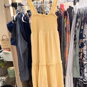 Express Yellow Smocked  Dress with Ruffled Edge